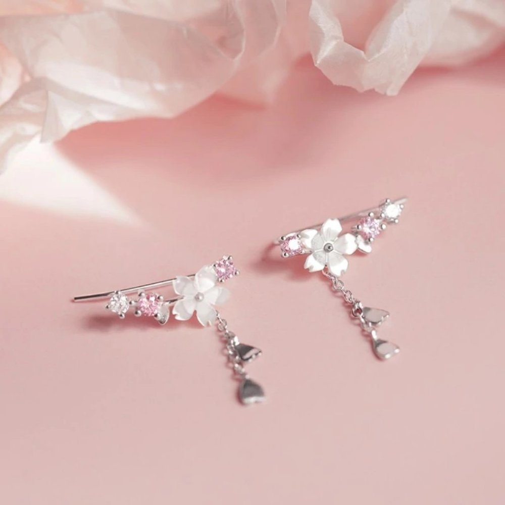 *NEW 925 Sterling Silver Diamond Flower Earrings Z - Picture 5 of 10
